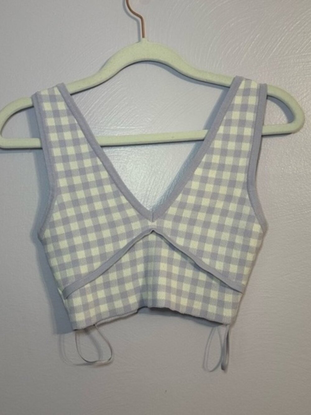 Women’s Lilac Purple Gingham V Neck Crop Top Size Small